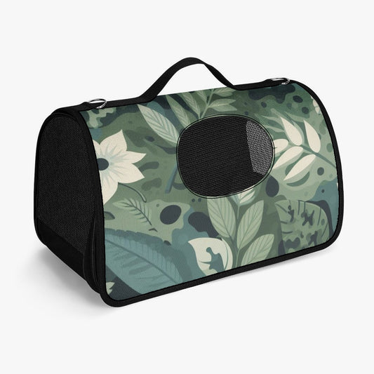 Pet Carrier Bag with a green floral camo pattern