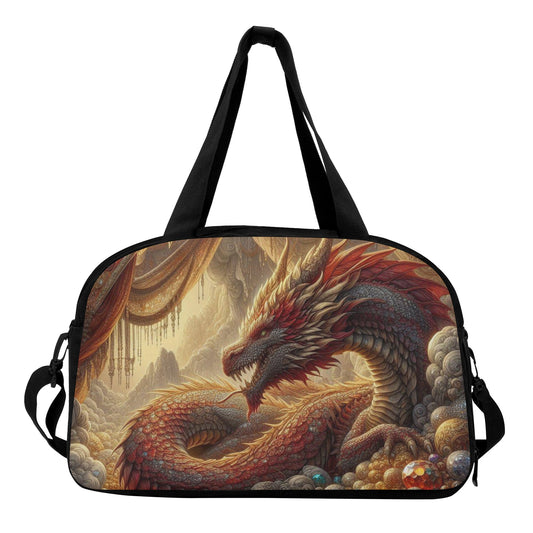 A weekender bag with a fantasy dragon design