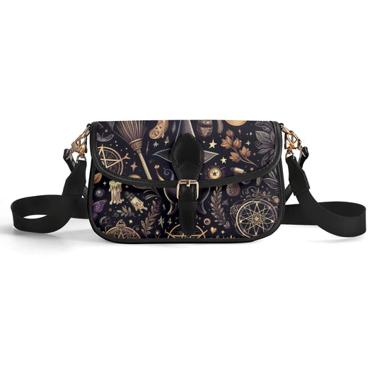Faux Leather Shoulder Bag With A Whimsical Witchy Design