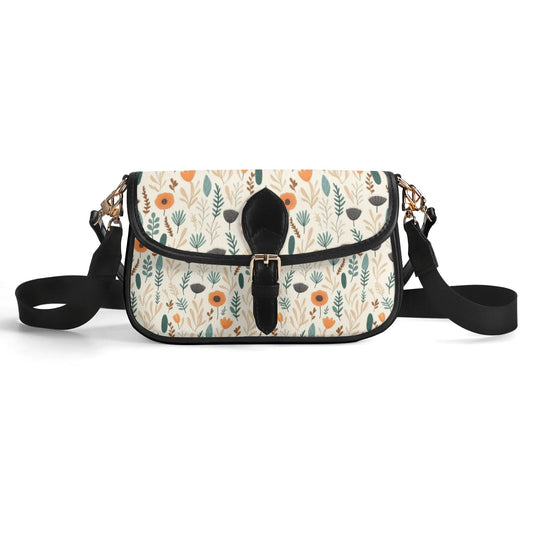 Faux Leather Shoulder Bag With A Floral Boho Pattern
