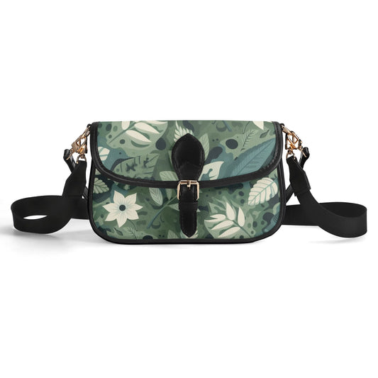 Faux Leather Shoulder Bag With A Green Floral Camo Print
