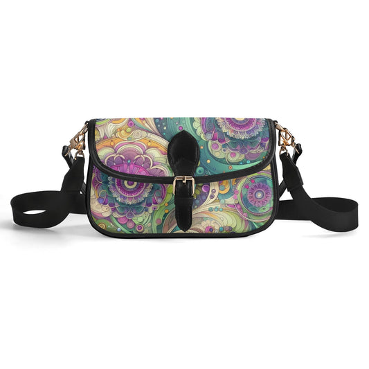 Faux Leather Shoulder Bag With An Abstract Design