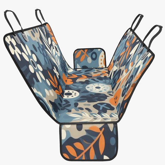 Pet Seat Cover With a Blue and Orange Pattern